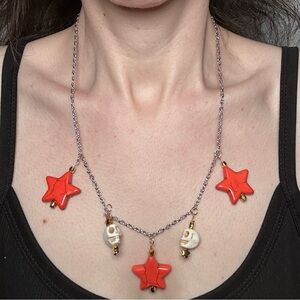Howlite Orange stars and skulls necklace handmade
